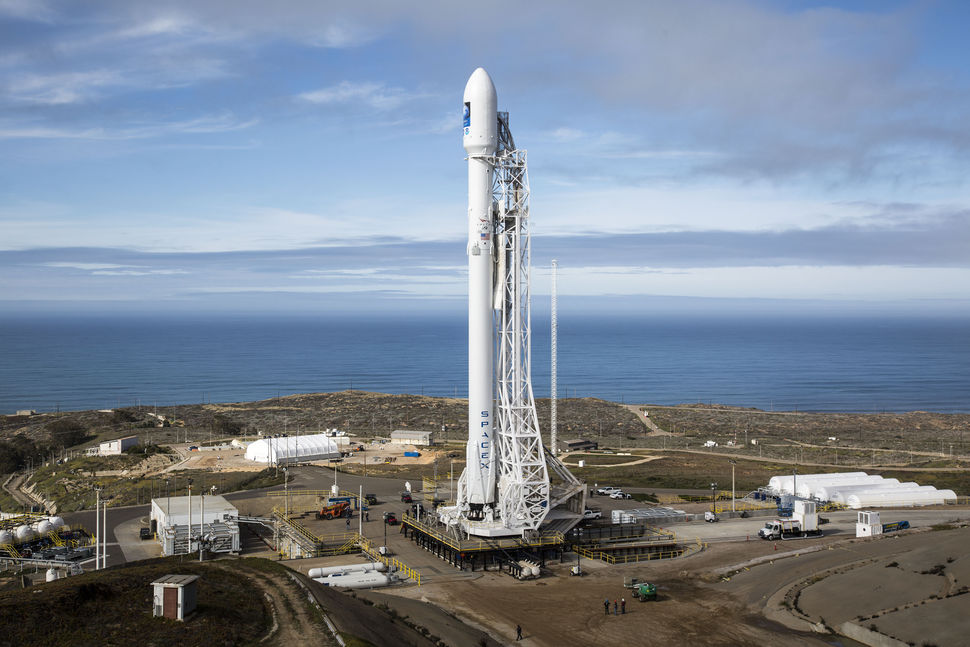 Falcon 9 vertical at Vanderberg Air Force Base